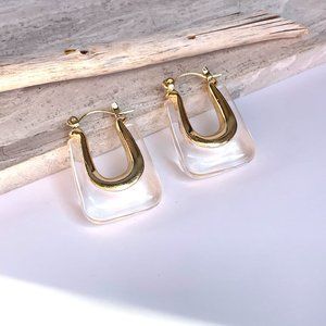 NEW~ Anthropologie Clear Resin Rectangle Hoop Earrings